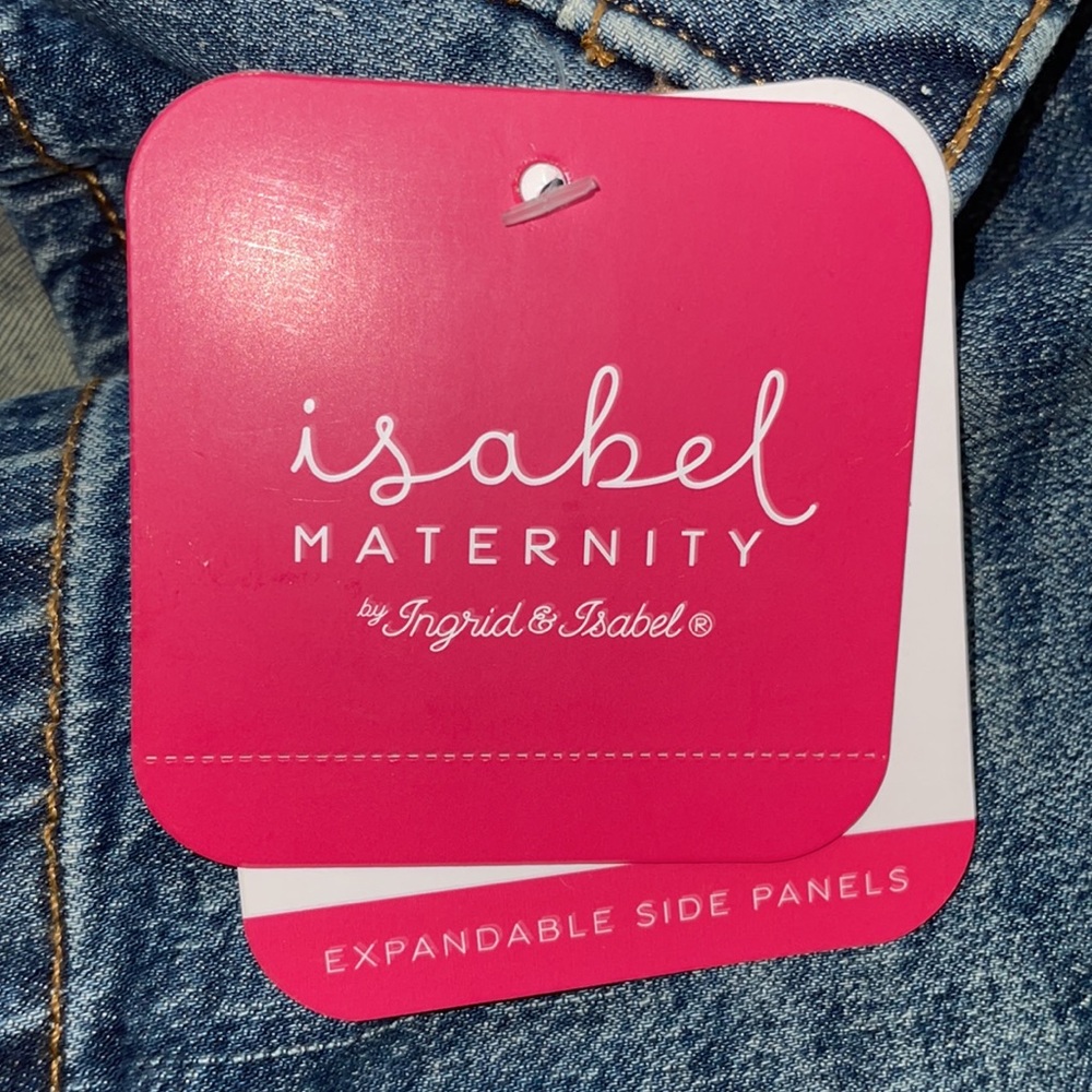 NWT Isabel Maternity Jean Midi Shorts Expandable Side Panels - Picture 4 of 5